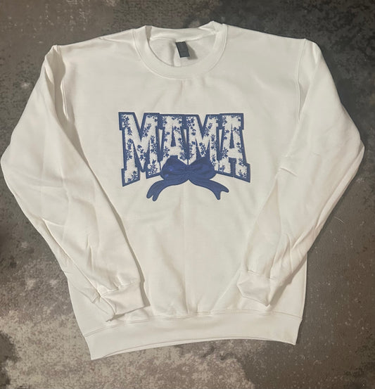 Blue Embroidered “Mama” Crewneck (White or Red)
